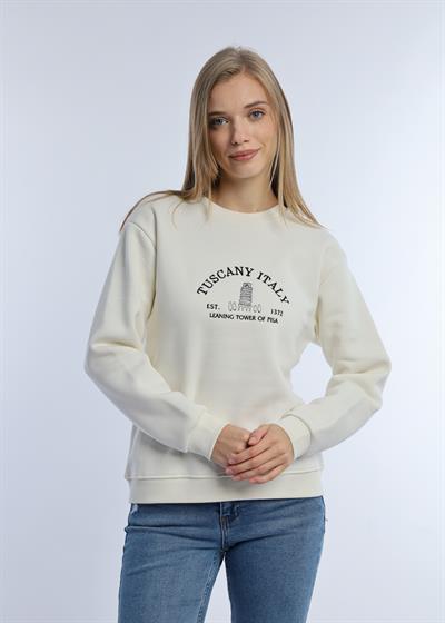 Kadın Tuscany İtaly Nakışlı Sweatshirt Ekru
