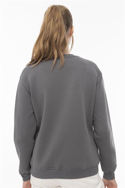 Kadın Tuscany İtaly Nakışlı Sweatshirt Füme