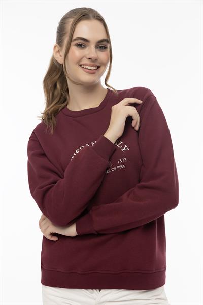 Kadın Tuscany İtaly Nakışlı Sweatshirt Bordo