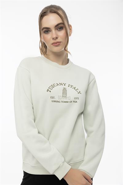 Kadın Tuscany İtaly Nakışlı Sweatshirt Mint