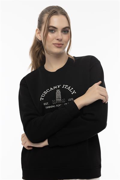 Kadın Tuscany İtaly Nakışlı Sweatshirt Siyah