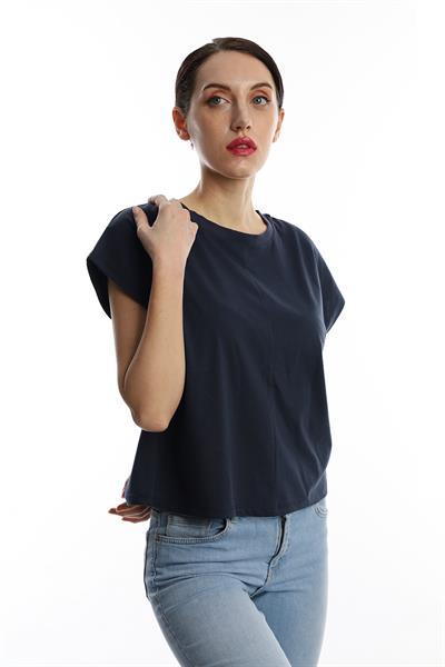 Kadın Yarasa Kol Basic Tişört İndigo