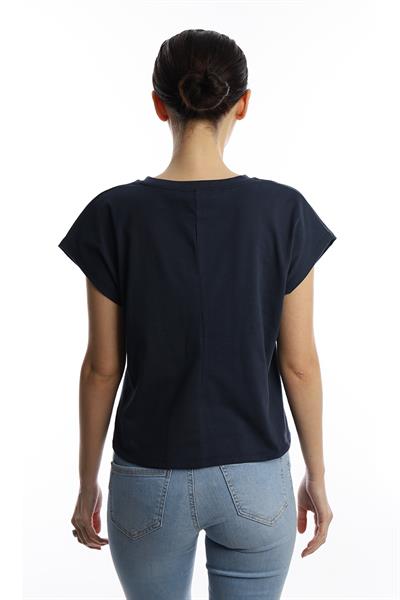 Kadın Yarasa Kol Basic Tişört İndigo