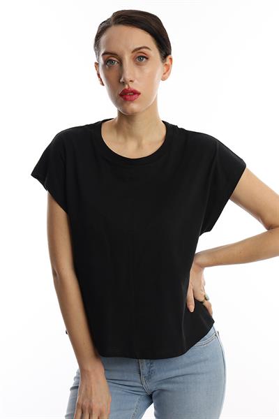 Kadın Yarasa Kol Basic Tişört Siyah
