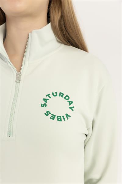 Kadın Yarım Fermuarlı Dik Yaka Sweatshirt Mint