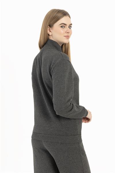 Kadın Yarım Fermuarlı Dik Yaka Sweatshirt Antrasit Melanj