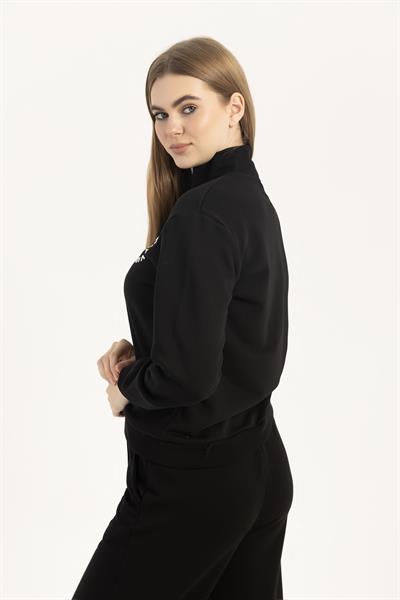 Kadın Yarım Fermuarlı Dik Yaka Sweatshirt Siyah