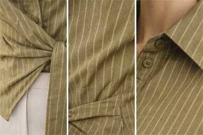 Kadın Yeşil Çizgili Yandan Bağlamalı Slim Fit Gömlek