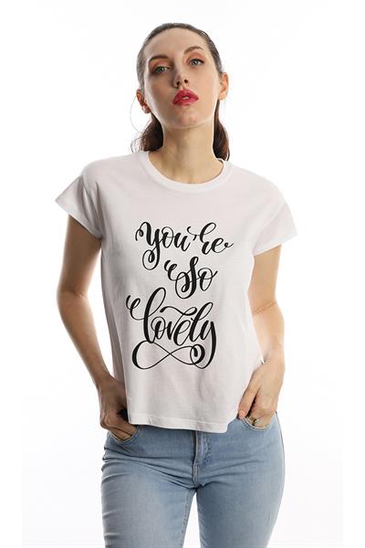 Kadın You Are So Lovely Baskılı Tişört Beyaz