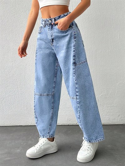Kadın Yüksek Bel Balloon Fit Açık Mavi Denim Jean Pantolon