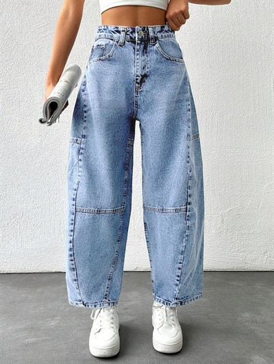 Kadın Yüksek Bel Balloon Fit Açık Mavi Denim Jean Pantolon