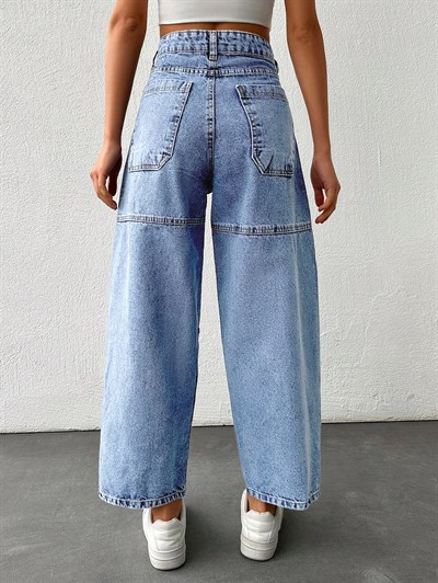 Kadın Yüksek Bel Balloon Fit Açık Mavi Denim Jean Pantolon