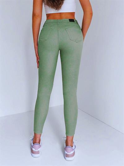 Kadın Yüksek Bel Likralı Skinny Fit Kot Pantolon Yeşil