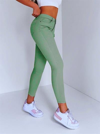 Kadın Yüksek Bel Likralı Skinny Fit Kot Pantolon Yeşil
