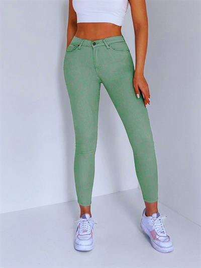 Kadın Yüksek Bel Likralı Skinny Fit Kot Pantolon Yeşil