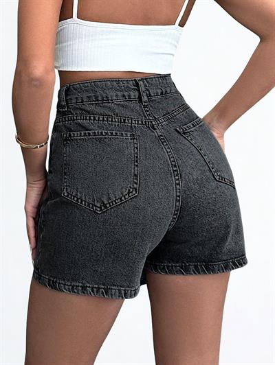 Kadın Yüksek Bel Şort Etek Denim Antrasit