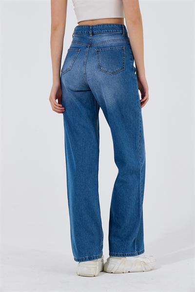 Kadın Yüksek Bel straight Fit Jean Mavi