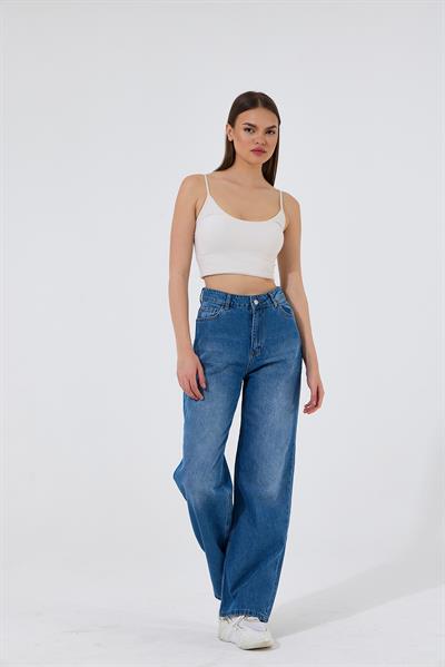 Kadın Yüksek Bel straight Fit Jean Mavi