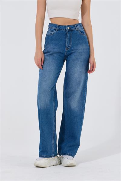 Kadın Yüksek Bel straight Fit Jean Mavi