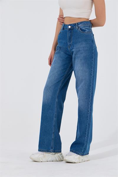 Kadın Yüksek Bel straight Fit Jean Mavi