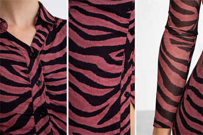 Kadın Zebra Desenli Transparan Gömlek Elbise – Yırtmaçlı, Uzun Kollu, Vücuda Oturan