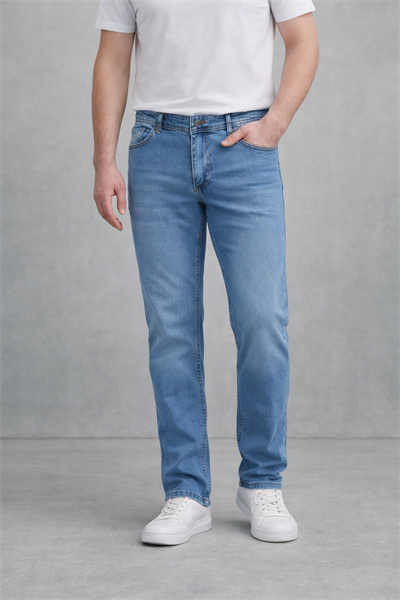 Regular Fit Likralı Erkek Denim Kot Pantolon Mavi