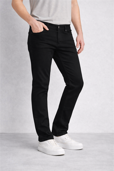 Regular Fit Likralı Erkek Denim Kot Pantolon Siyah