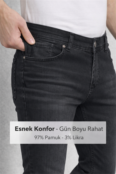 Regular Fit Likralı Erkek Denim Kot Pantolon Füme