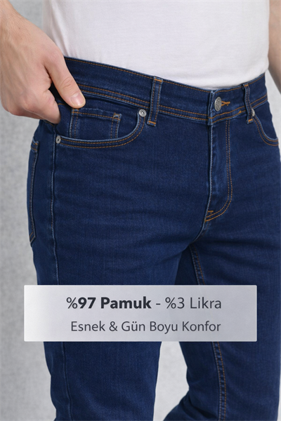 Regular Fit Likralı Erkek Denim Kot Pantolon Lacivert