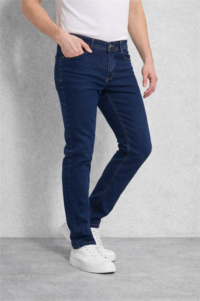 Regular Fit Likralı Erkek Denim Kot Pantolon Lacivert