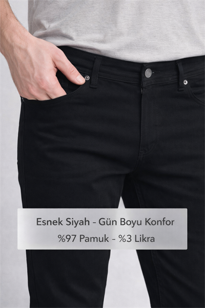Regular Fit Likralı Erkek Denim Kot Pantolon Siyah