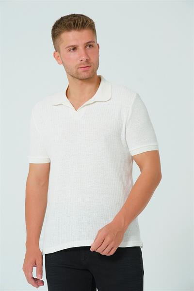 Regular Fit Polo Yaka Tişört Ekru