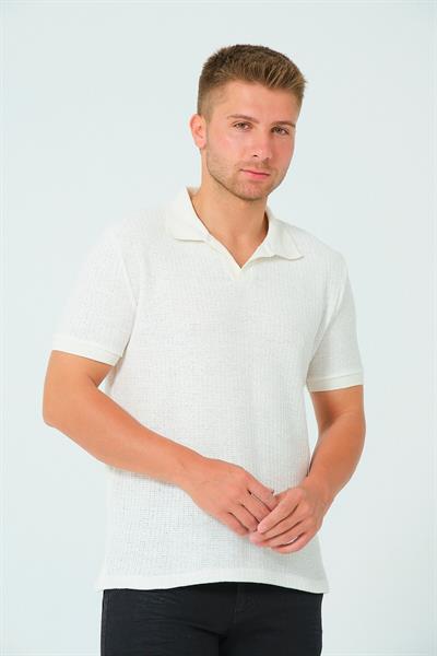 Regular Fit Polo Yaka Tişört Ekru