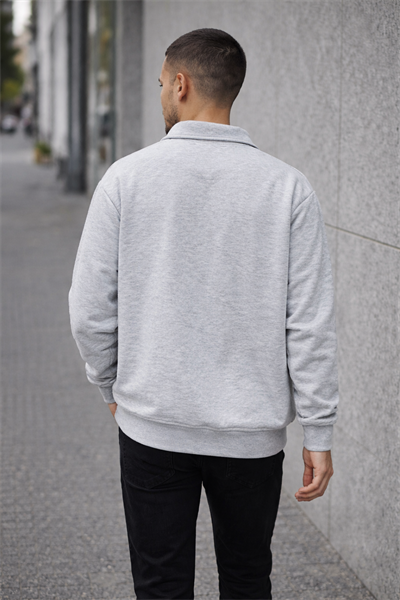 Unisex Yarım Fermuarlı Dik Yaka Regular Fit Basic Gri Sweatshirt