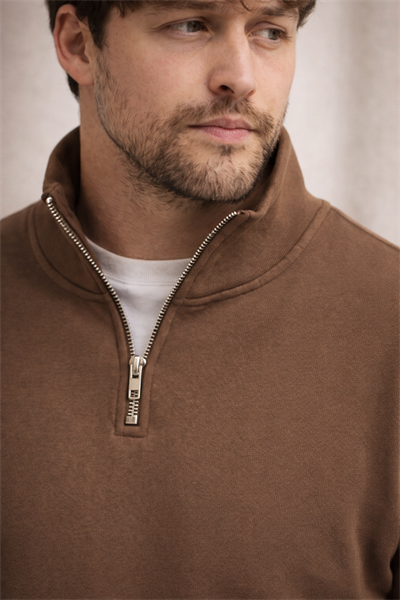 Unisex Yarım Fermuarlı Dik Yaka Regular Fit Basic Kahve Sweatshirt