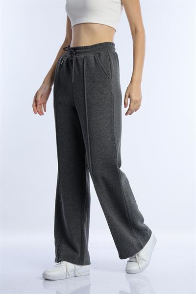Yüksek Bel Palazzo Eşofman Altı Antrasit Melanj