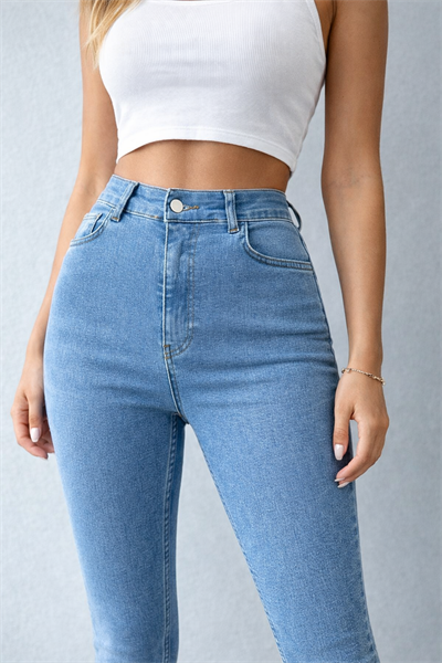 Yüksek Bel Toparlayıcı Likralı Skinny Jean – Açık Mavi