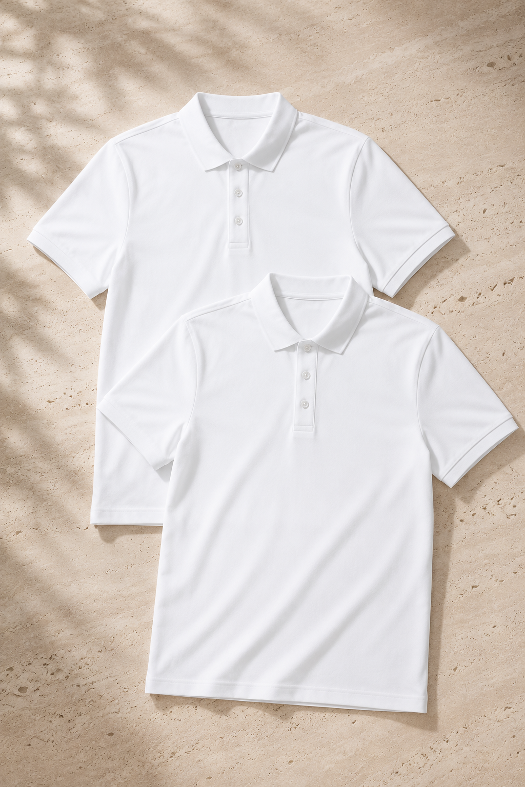 Erkek 2'li Polo Yaka Tişört Beyaz-Beyaz %100 Pamuk Çekmeyen Kumaş Regular Fit