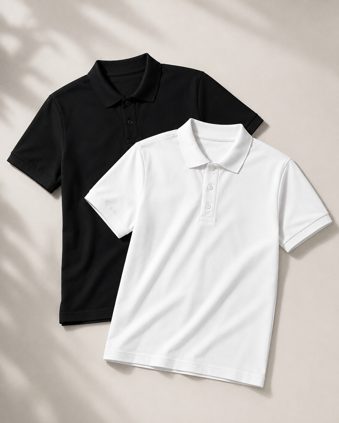 Erkek 2'li Polo Yaka Tişört Siyah-Beyaz %100 Pamuk Çekmeyen Kumaş Regular Fit