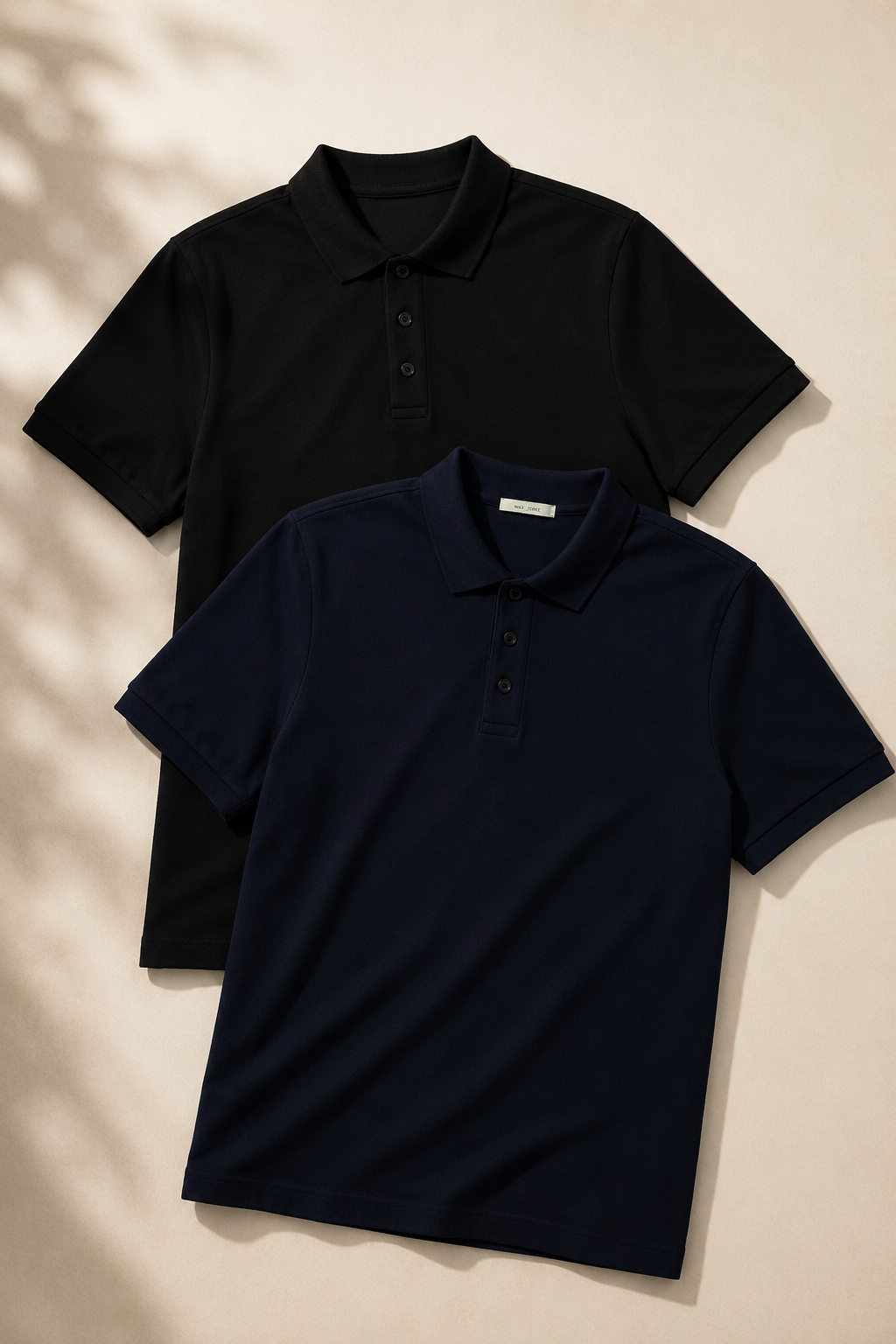 Erkek 2'li Polo Yaka Tişört Siyah-Lacivert %100 Pamuk Çekmeyen Kumaş Regular Fit