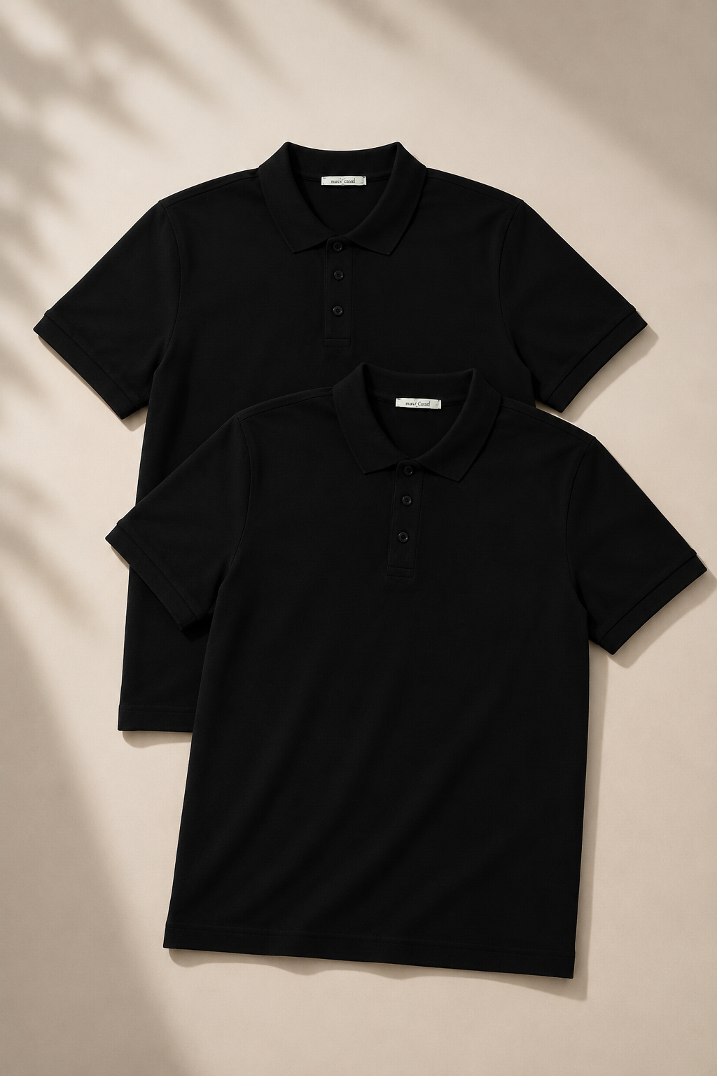 Erkek 2'li Polo Yaka Tişört Siyah-Siyah %100 Pamuk Çekmeyen Kumaş Regular Fit