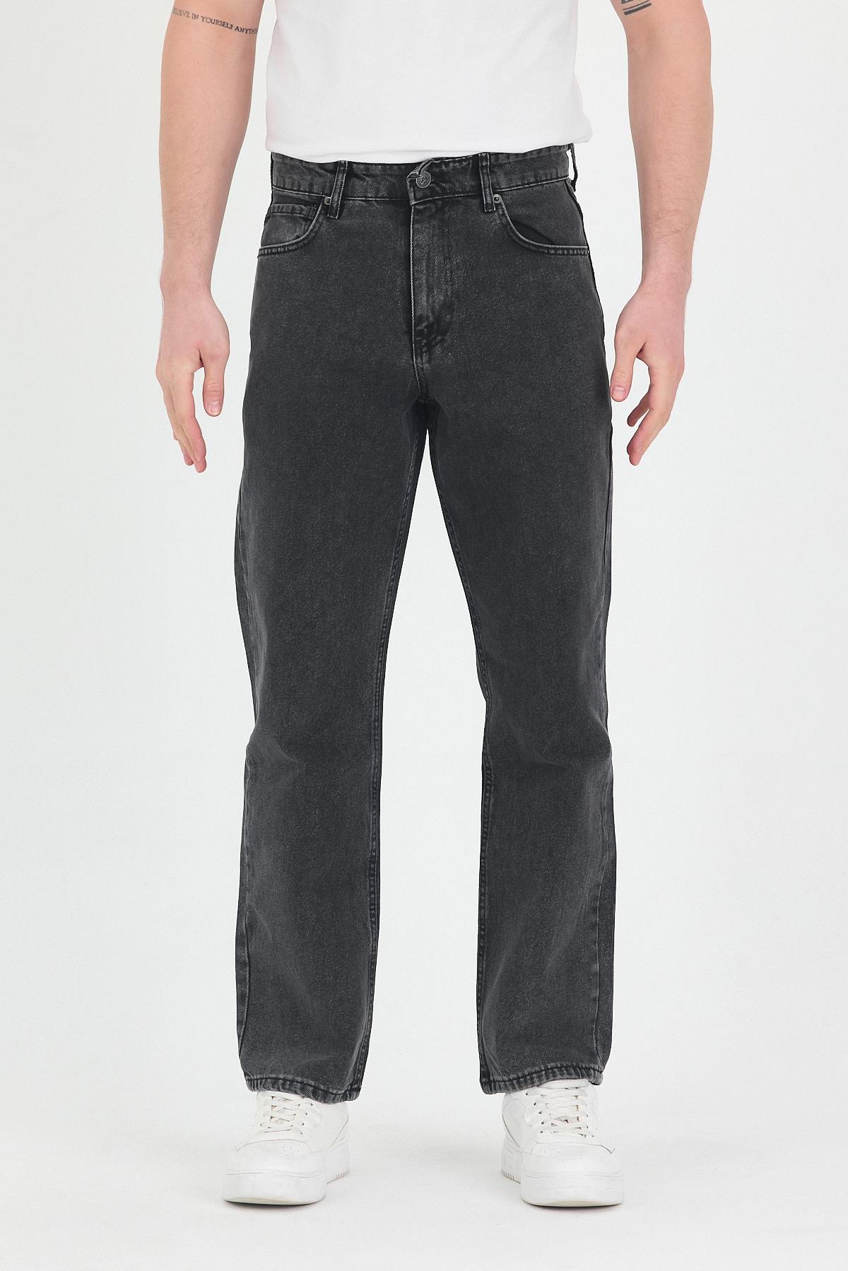 Erkek Baggy Fit Kot Pantolon Füme