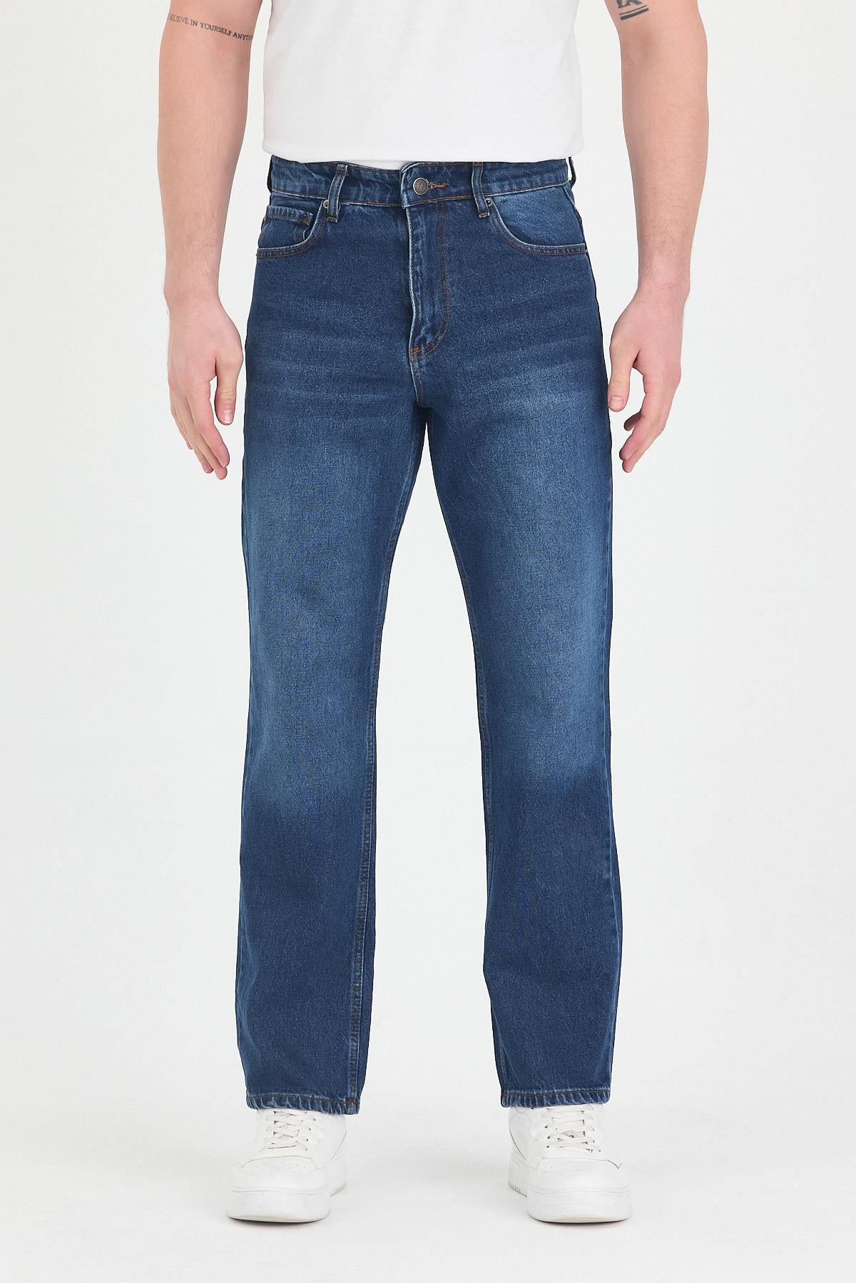Erkek Baggy Fit Kot Pantolon Mavi