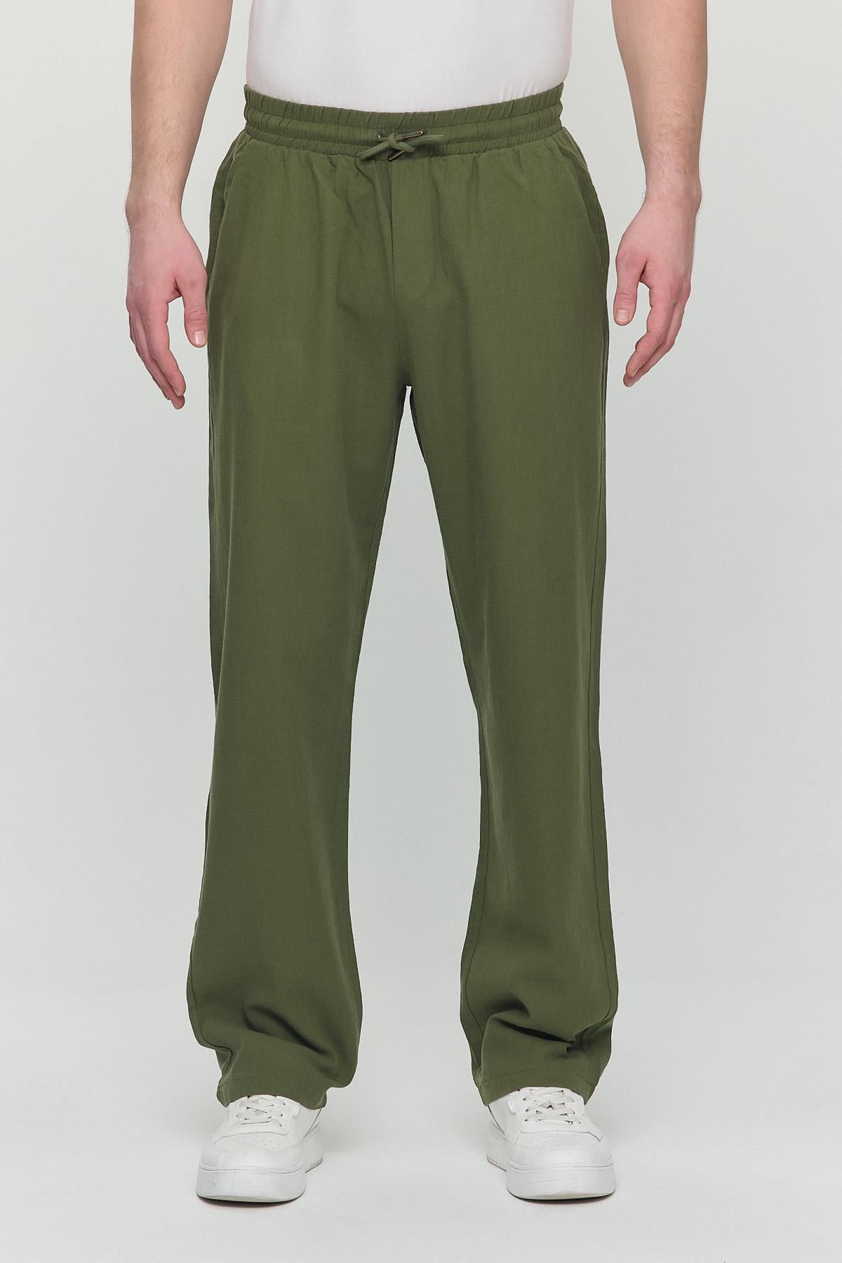 Erkek Baggy Keten Pantolon Yeşil