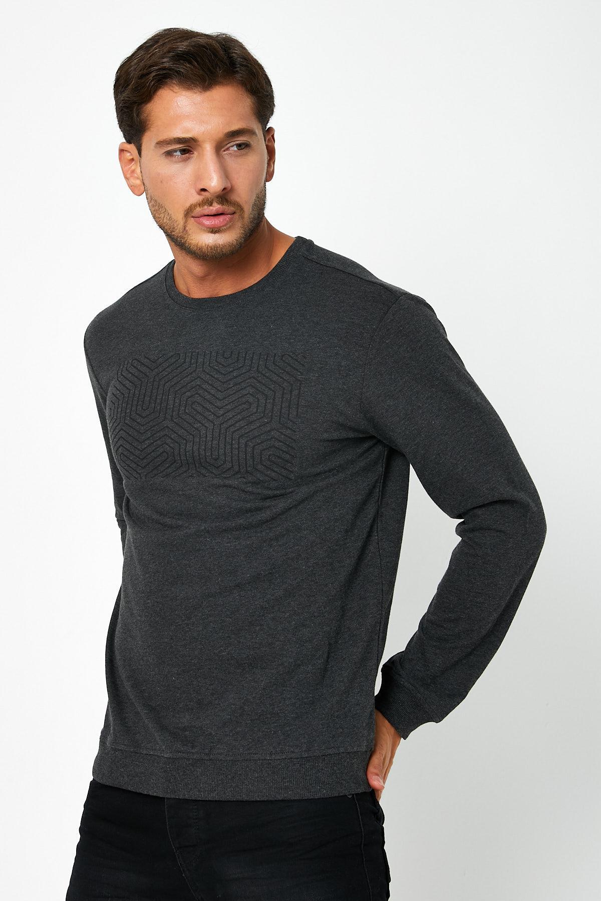 Erkek Baskılı Sweatshirt Antrasit