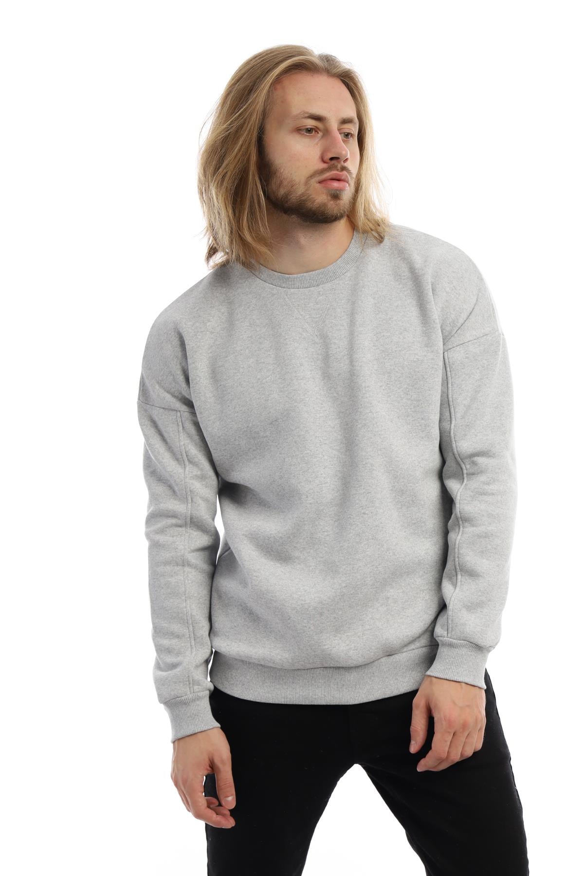 Erkek Bisiklet Yaka Karyoka Dikişli Sweatshirt Gri