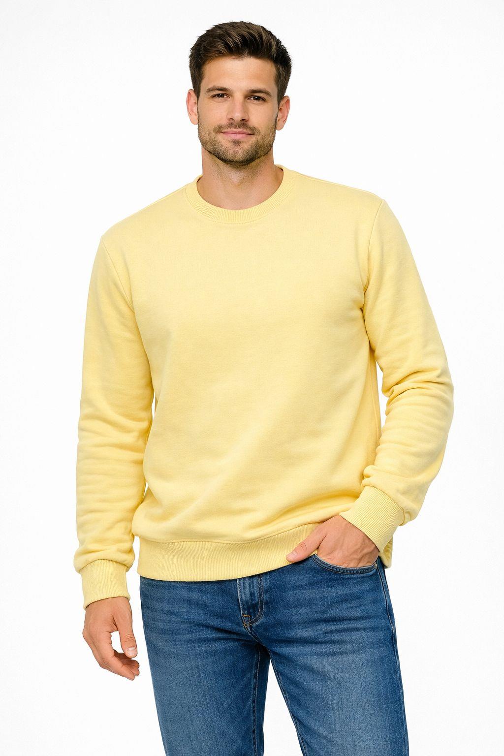 Erkek Bisiklet Yaka Regular Fit 3 İplik Pamuklu Sarı Sweatshirt