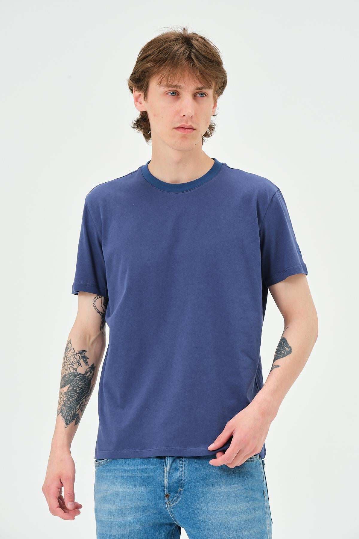 Erkek Bisiklet Yaka Regular Kalıp T-shirt  İndigo