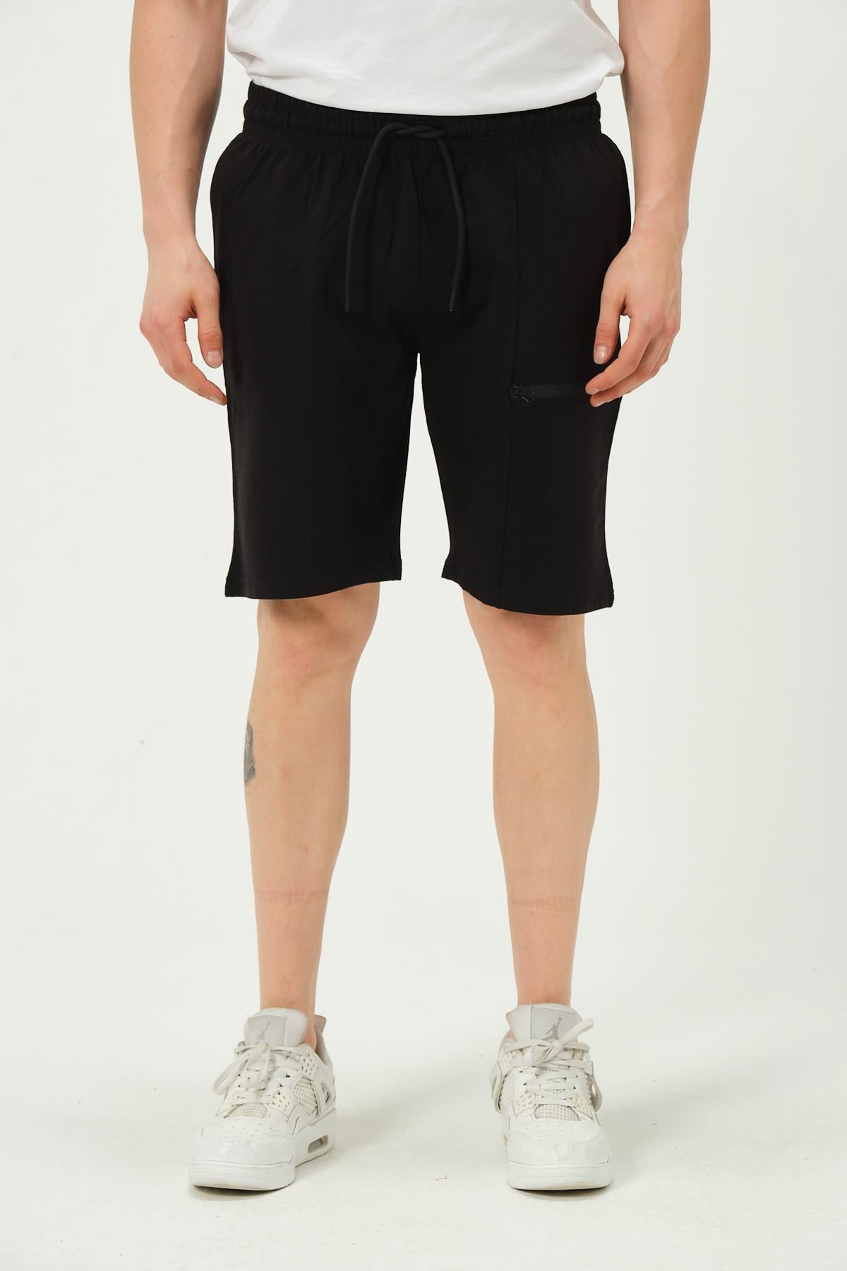 Erkek Fermuar Detaylı Şort Siyah