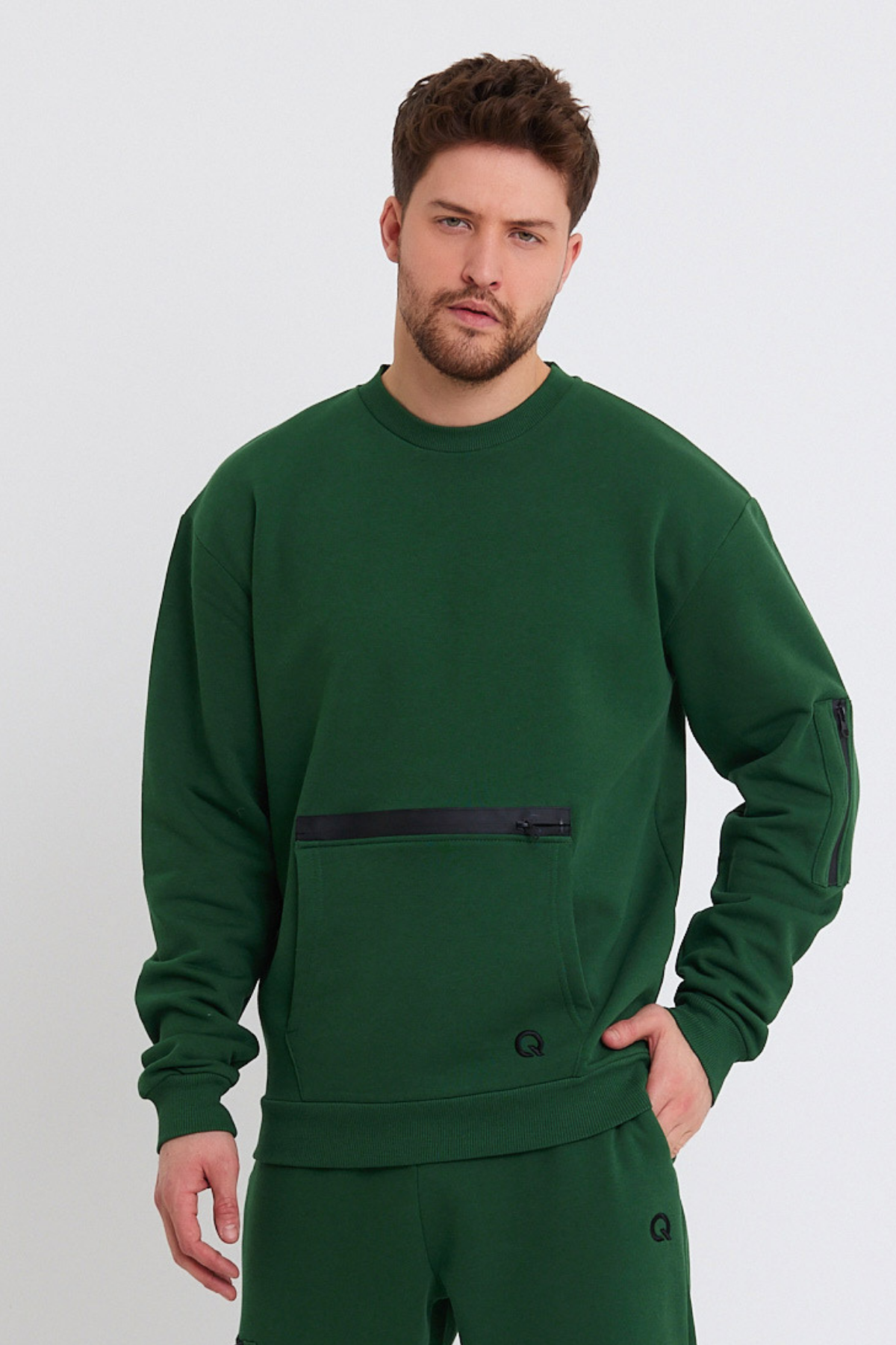 Erkek Fermuar Detaylı Sweatshirt Yeşil